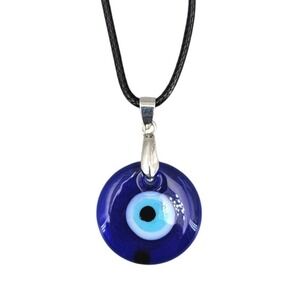 Blue Evil Eye Glass Pendant Necklace Black Cord Protection Charm